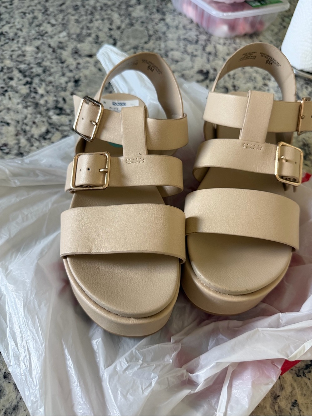 Women's Beige Platform Sandals with Buckle Closure - Picture 5 of 7